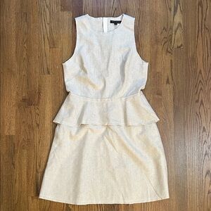 Banana Republic Tweed Linen Sleeveless Cream Peplum Dress Size 12 Tall